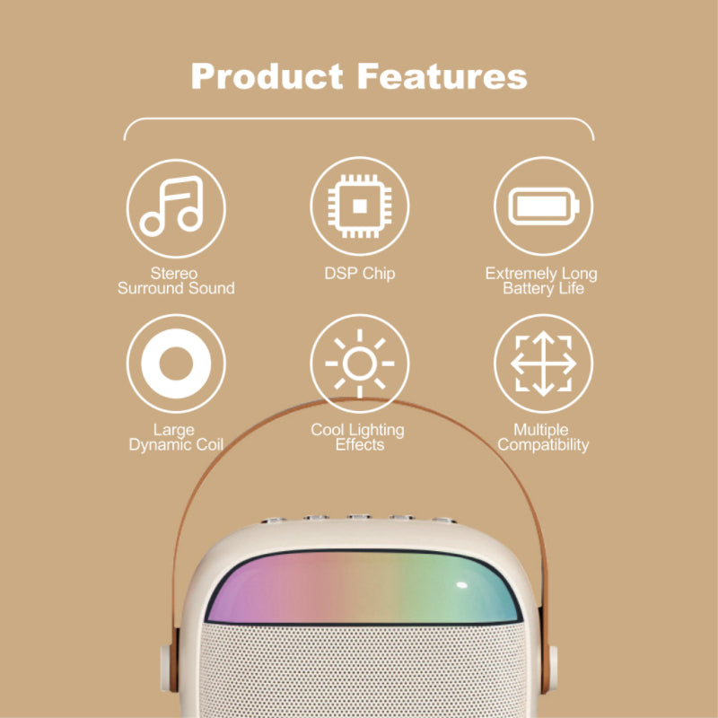 Portable Bluetooth Karaoke Machine w/ 2 Microphones for Kids & Adults, Back to School Toy, Party Fun