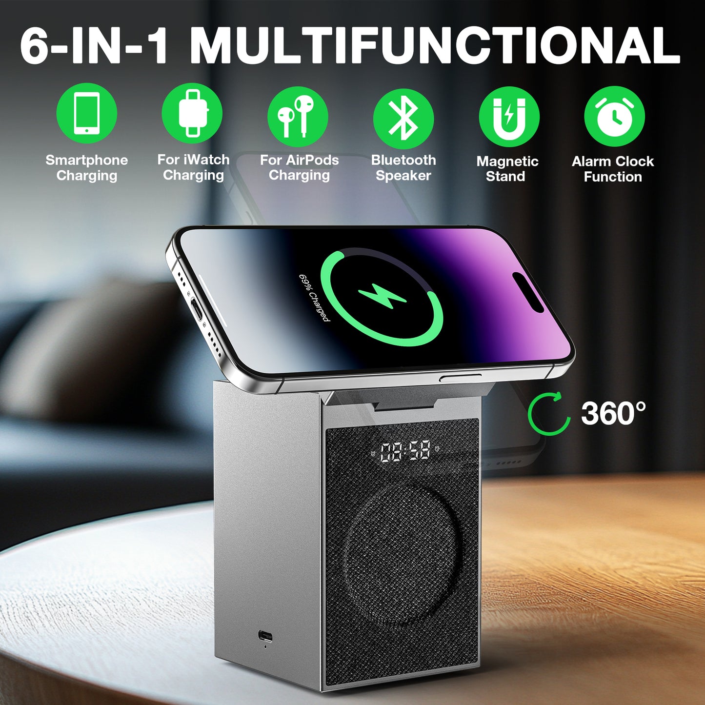 3 in 1 wireless charger bluetooth speaker alarm clock