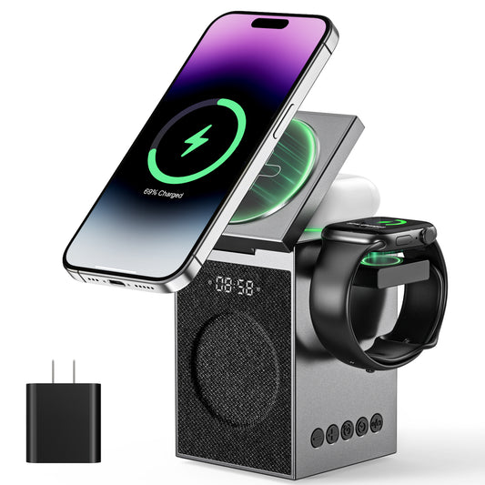 museeq cuby wireless charging bluetooth speaker alarm clock