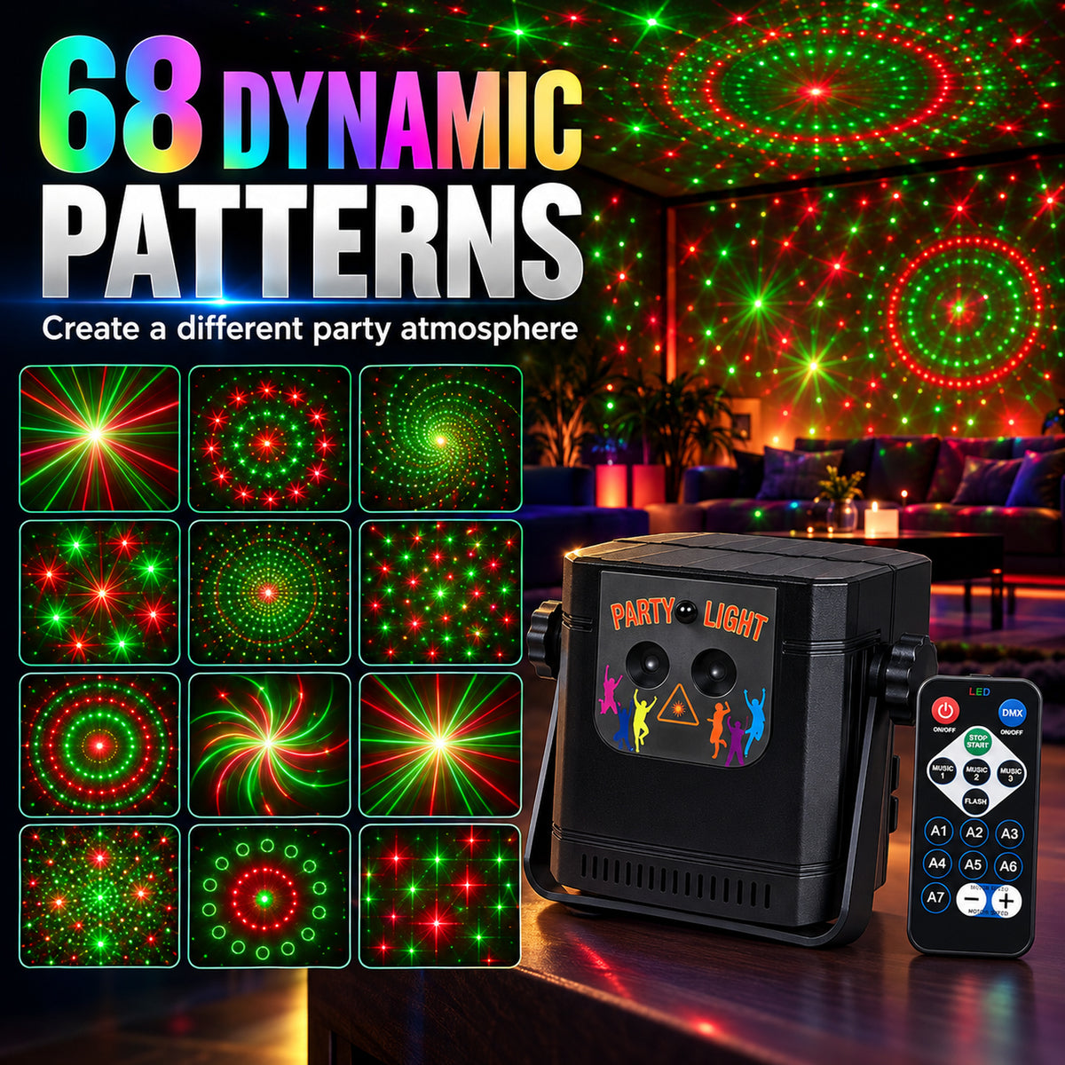MUSEEQ Laser Party Light, Sound Activated Music Sync, Rechargeable & Remote