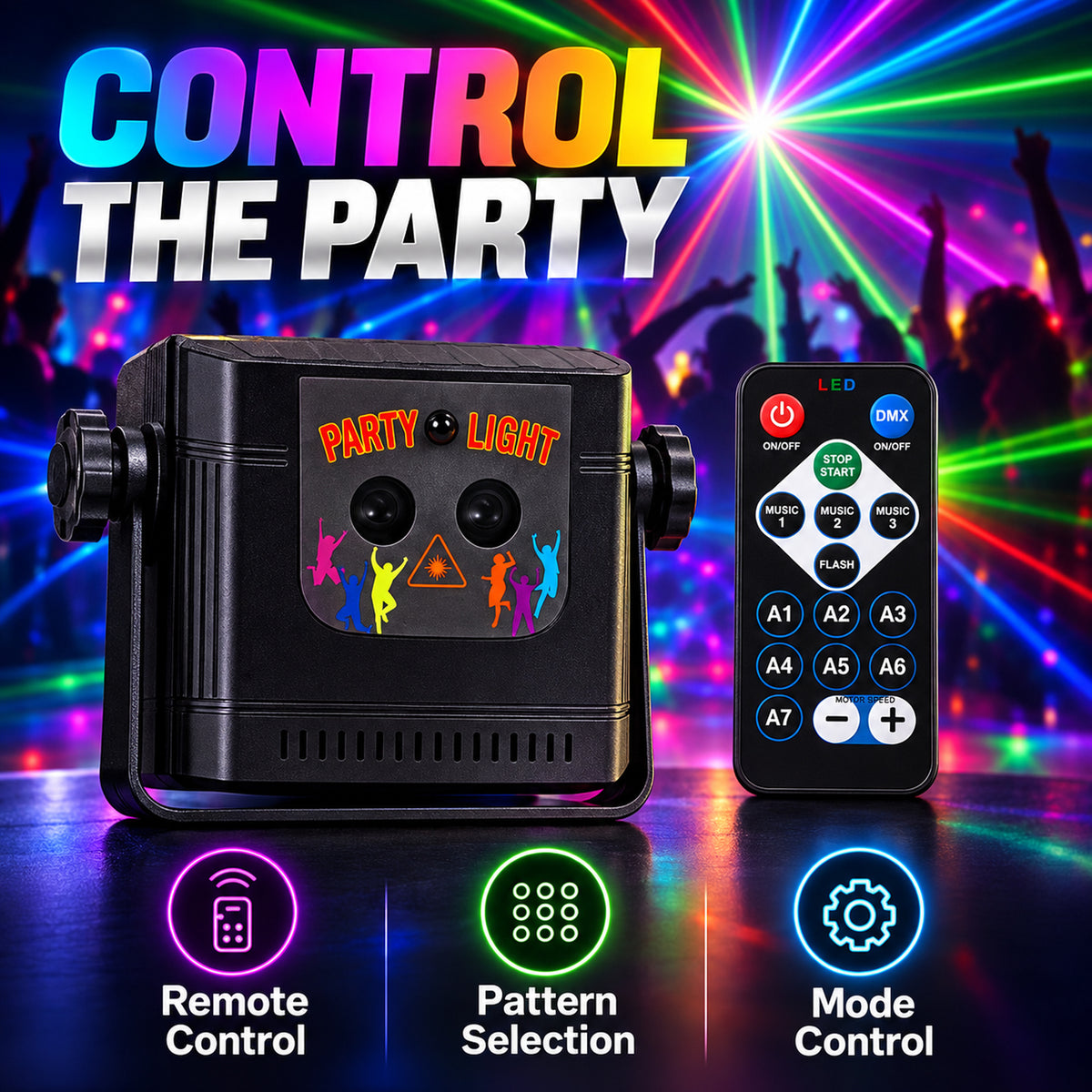 MUSEEQ Laser Party Light, Sound Activated Music Sync, Rechargeable & Remote
