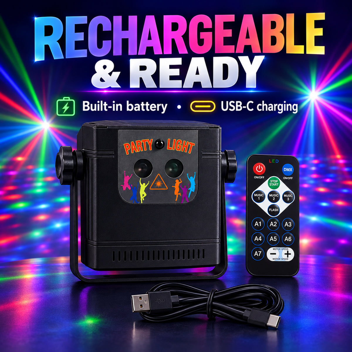 MUSEEQ Laser Party Light, Sound Activated Music Sync, Rechargeable & Remote