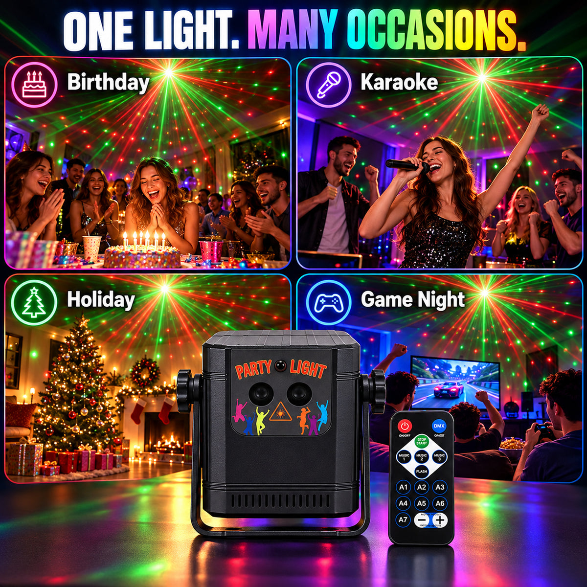 MUSEEQ Laser Party Light, Sound Activated Music Sync, Rechargeable & Remote