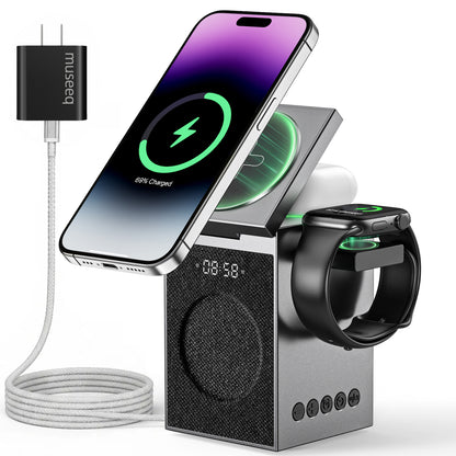 MUSEEQ CUBY Wireless Charging Bluetooth Speaker with Alarm Clock