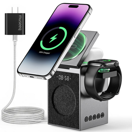 MUSEEQ CUBY Wireless Charging Bluetooth Speaker with Alarm Clock