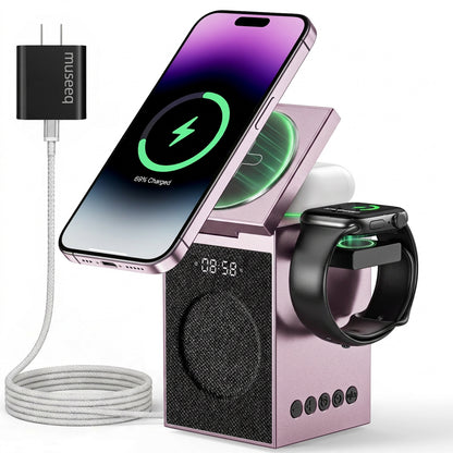 MUSEEQ CUBY Wireless Charging Bluetooth Speaker with Alarm Clock