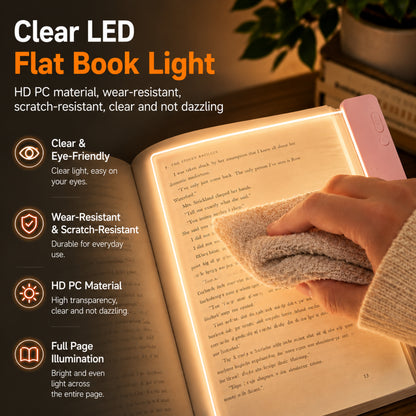Calm Oasis Book Light Page – USB rechargeable LED reading lamp with full-page illumination for night reading.