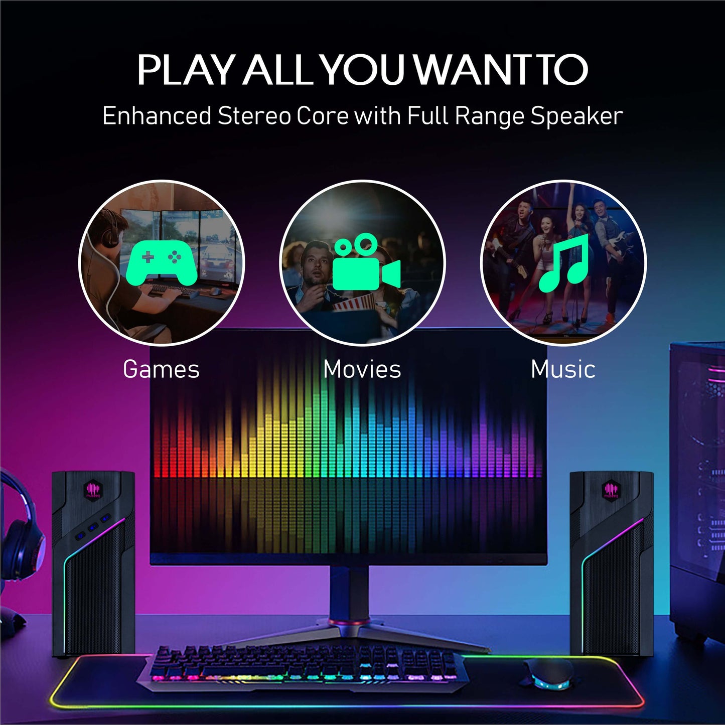 MUSEEQ Gaming PC Speakers, USB Powered, Bluetooth 5.1, 21 Lighting Modes