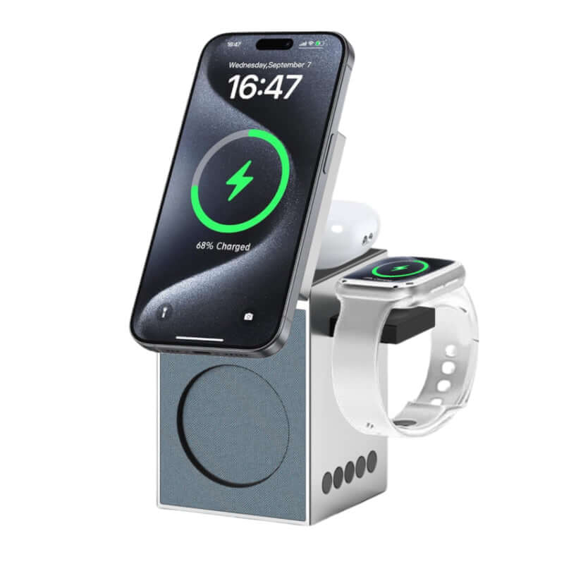 SoundCharge Pro: Multifunctional Bluetooth Speaker with Wireless Charger & MagSafe Stand