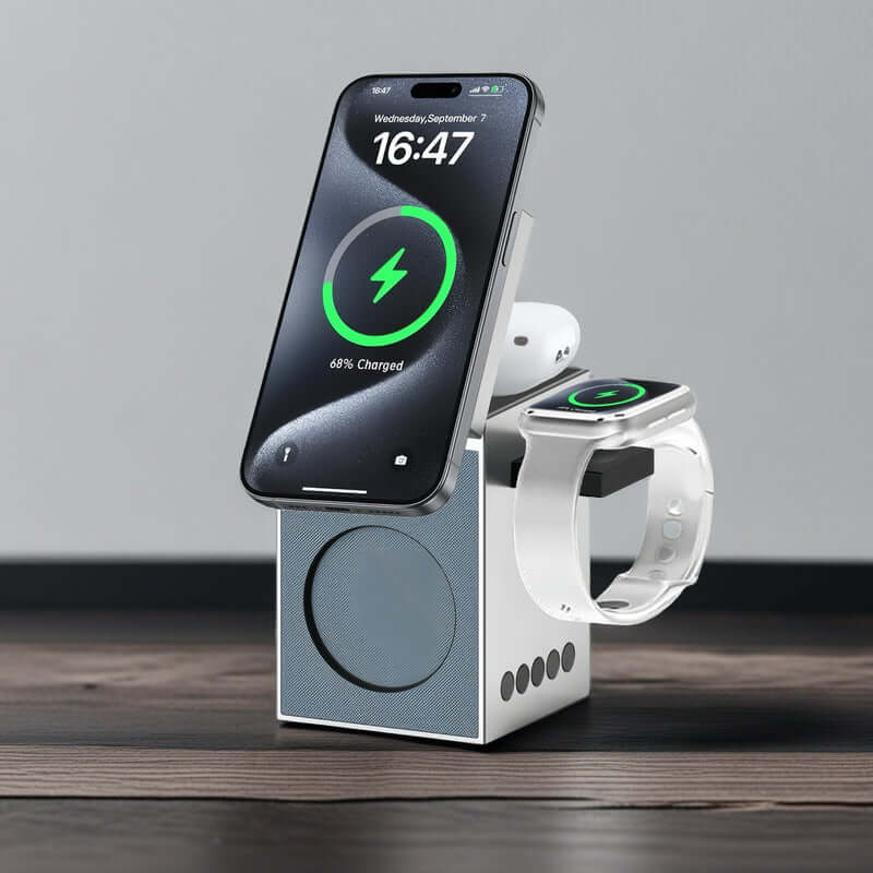 SoundCharge Pro: Multifunctional Bluetooth Speaker with Wireless Charger & MagSafe Stand