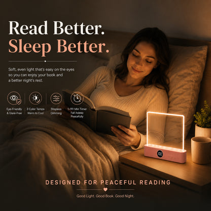 Calm Oasis Book Light Page providing soft light for peaceful night reading and better sleep.