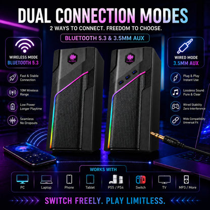 MUSEEQ W-206RE | Gaming PC Speakers for Desktop with RGB Lighting & Bluetooth
