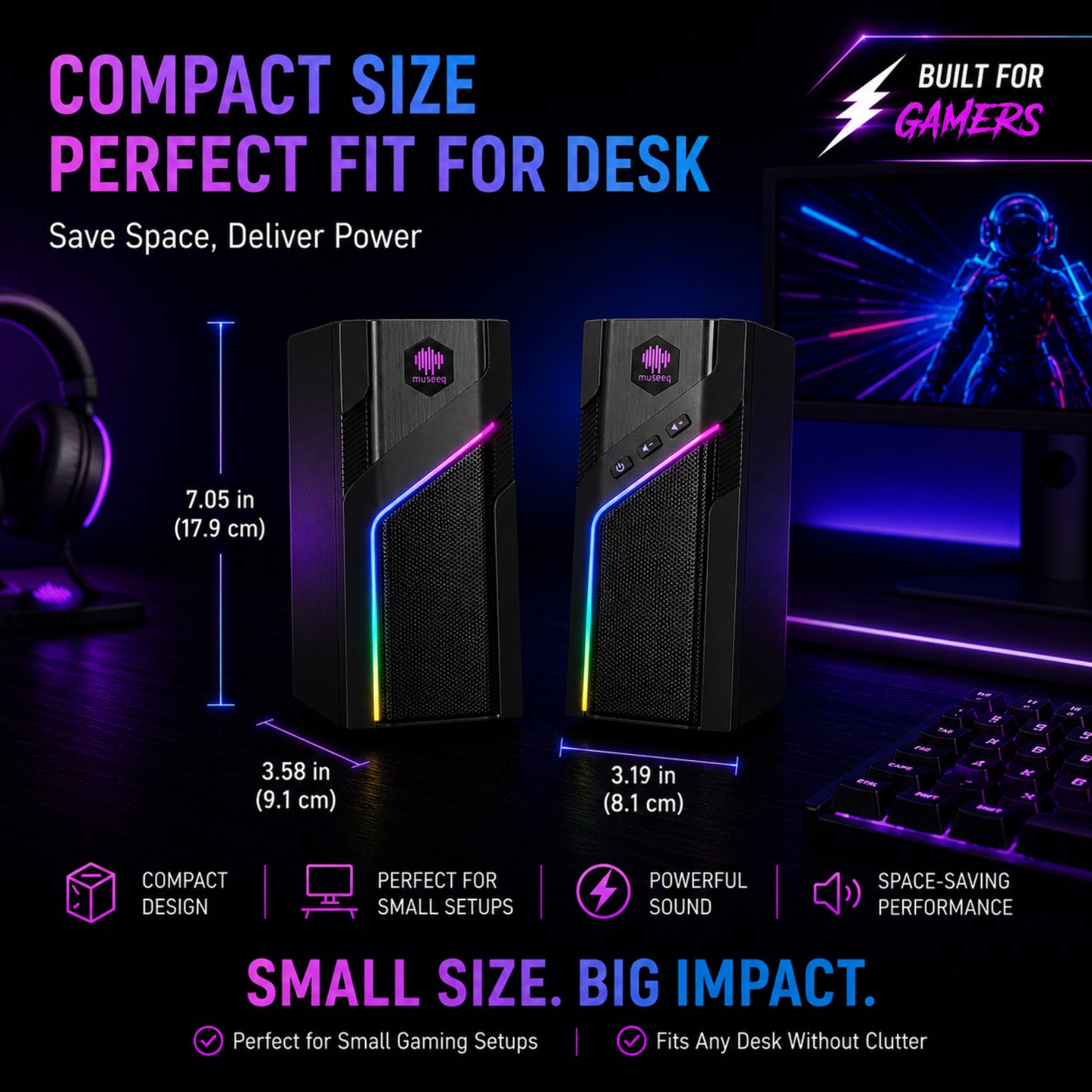 MUSEEQ W-206RE | Gaming PC Speakers for Desktop with RGB Lighting & Bluetooth