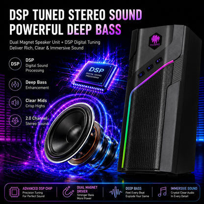 MUSEEQ W-206RE | Gaming PC Speakers for Desktop with RGB Lighting & Bluetooth