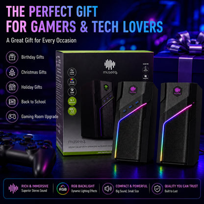 MUSEEQ W-206RE | Gaming PC Speakers for Desktop with RGB Lighting & Bluetooth