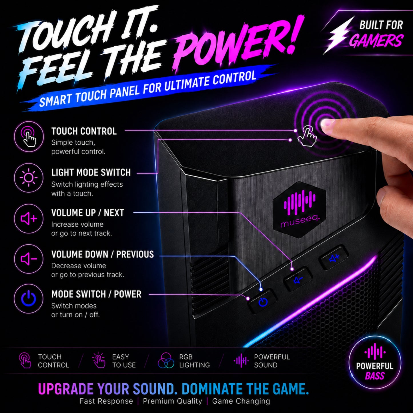 MUSEEQ W-206RE | Gaming PC Speakers for Desktop with RGB Lighting & Bluetooth